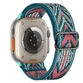Bracelet nylon élastique 38 à 49 mm pour Apple Watch – Couleur du bracelet bohemian cyan 25