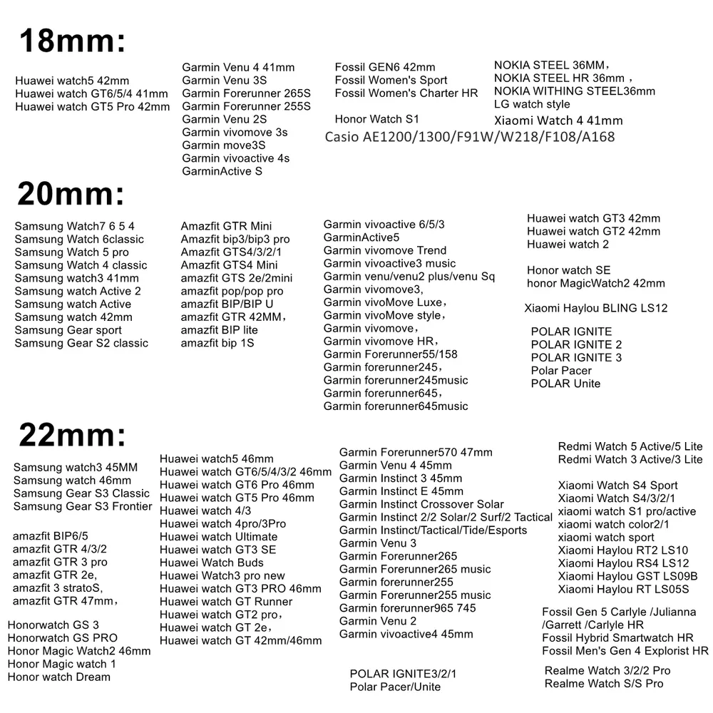 Bracelet nylon imprimé 18 à 22 mm pour montre connectée