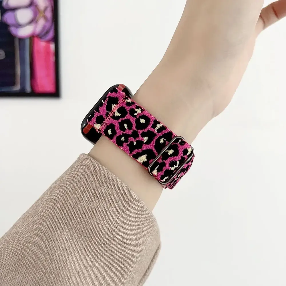 Bracelet nylon imprimé léopard 38 à 49 mm pour Apple Watch