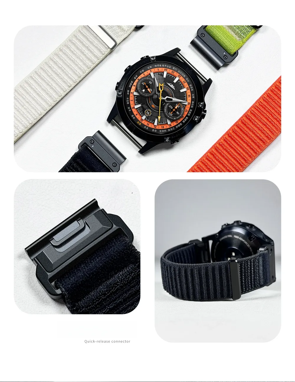 Bracelet nylon pour montre connectée 22 à 26 mm