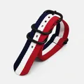 Bracelet nylon rayé 18 à 24 mm étanche – Couleur du bracelet BlueWhiteRed