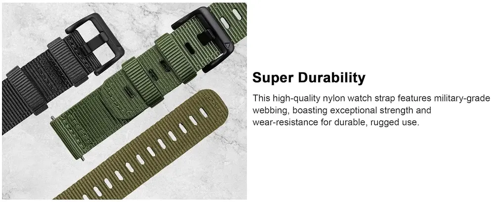 Bracelet nylon robuste pour montre 22 à 26 mm