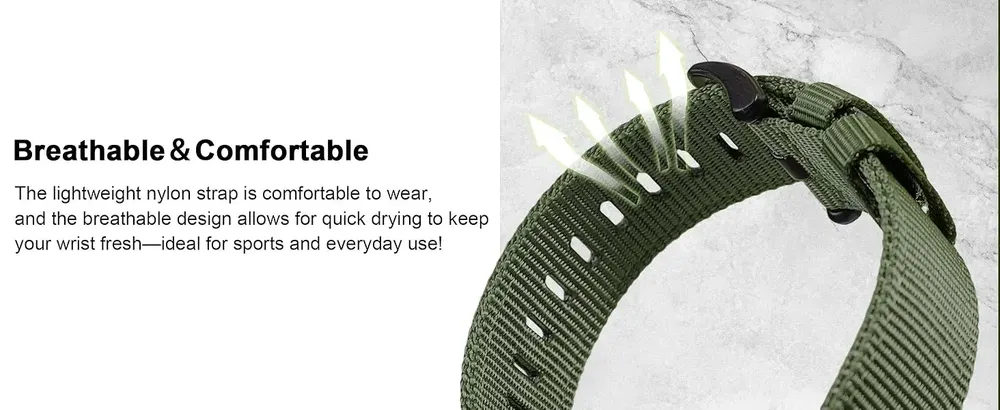 Bracelet nylon robuste pour montre 22 à 26 mm