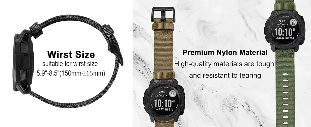 Bracelet nylon robuste pour montre 22 à 26 mm