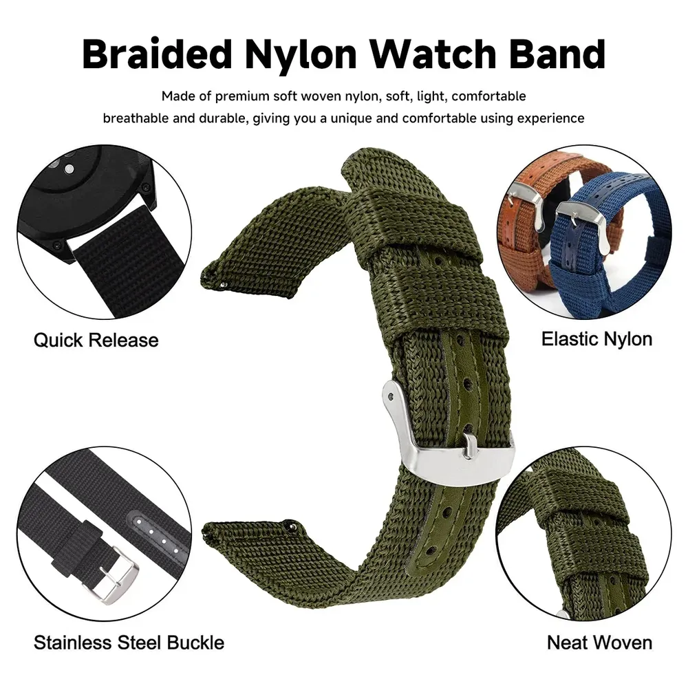 Bracelet nylon tissé 18 à 24 mm toile souple
