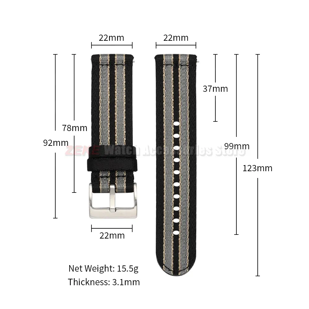 Bracelet nylon tissé pour montre 18 à 24 mm