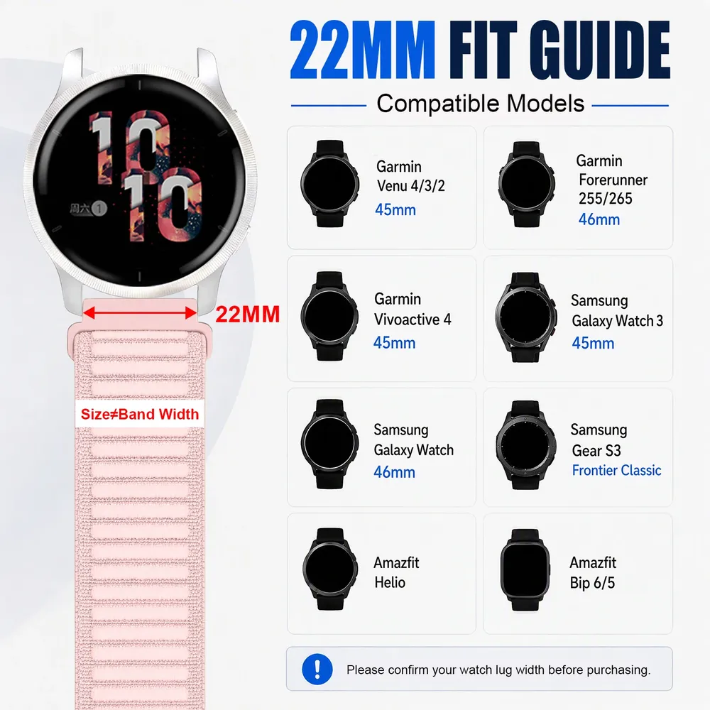 Bracelet nylon tressé 20 à 22 mm pour Garmin Forerunner