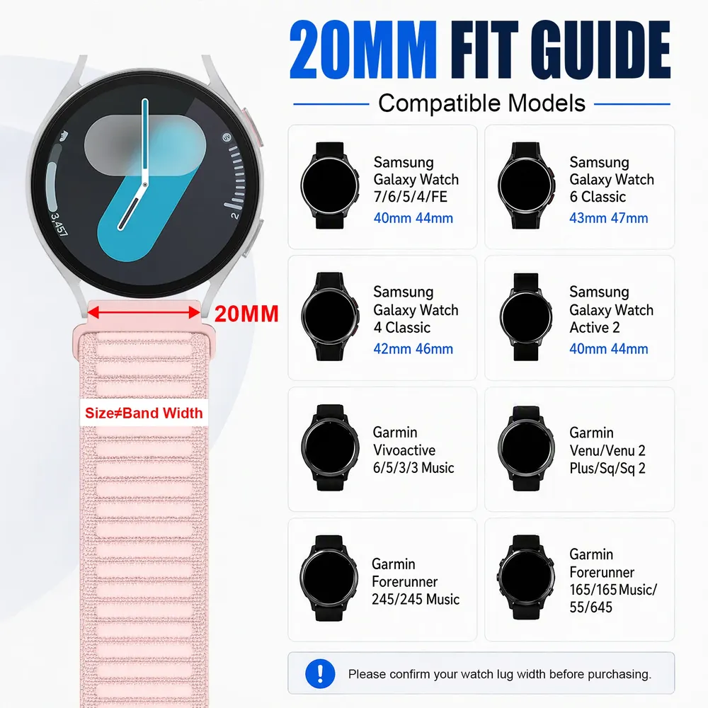 Bracelet nylon tressé 20 à 22 mm pour Garmin Forerunner