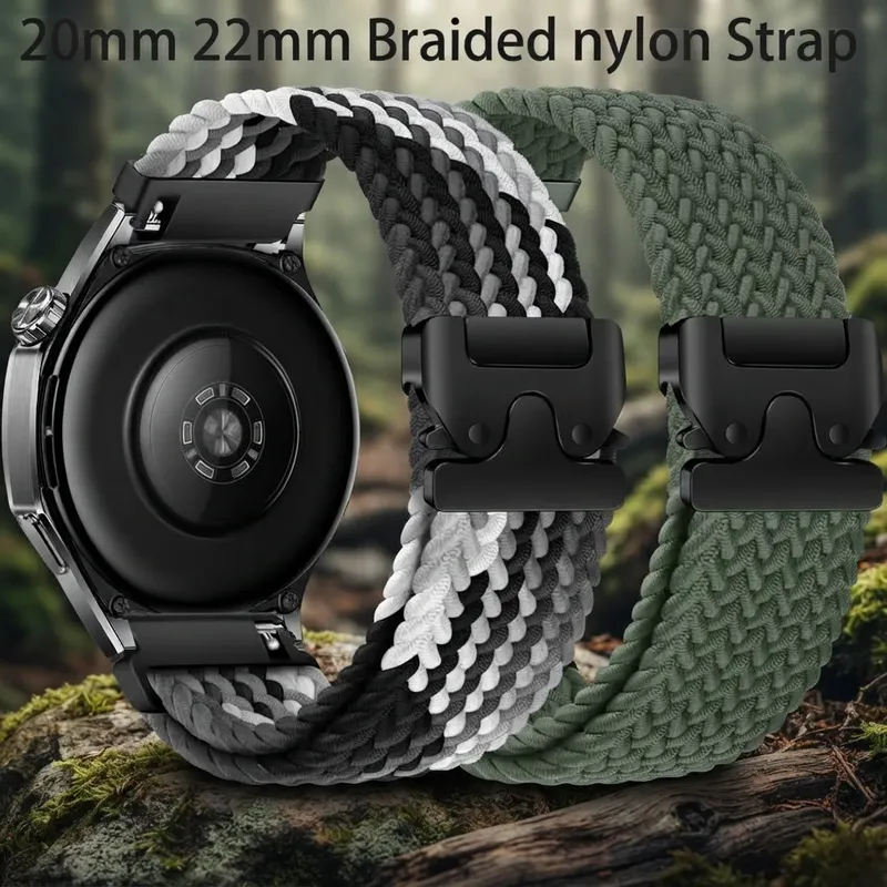 Bracelet nylon tressé 20 à 22 mm pour Huawei et Samsung