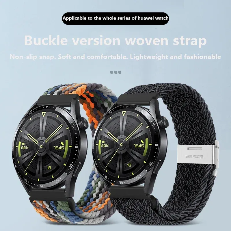 Bracelet nylon tressé 20 à 22 mm pour Samsung et Huawei