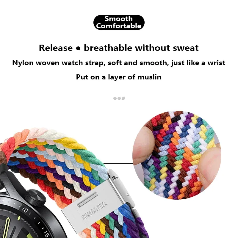 Bracelet nylon tressé 20 à 22 mm pour Samsung et Huawei
