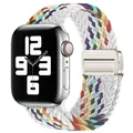 Bracelet nylon tressé boucle 38 à 49 mm pour Apple Watch – Couleur du bracelet 1 White Rainbow