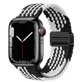 Bracelet nylon tressé boucle 38 à 49 mm pour Apple Watch – Couleur du bracelet 11 Z Black White