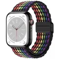 Bracelet nylon tressé boucle 38 à 49 mm pour Apple Watch – Couleur du bracelet 39Black edge rainbow