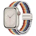 Bracelet nylon tressé boucle 38 à 49 mm pour Apple Watch – Couleur du bracelet 40White edge rainbow