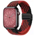 Bracelet nylon tressé boucle 38 à 49 mm pour Apple Watch – Couleur du bracelet 50 Z Black Red