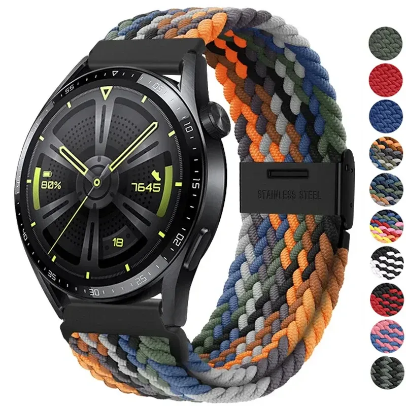 Bracelet nylon tressé élastique 20 à 22 mm Samsung et Huawei