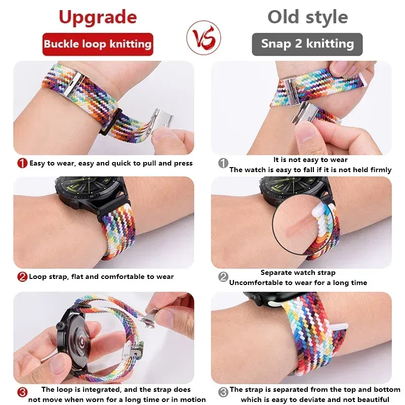 Bracelet nylon tressé élastique 20 à 22 mm Samsung et Huawei