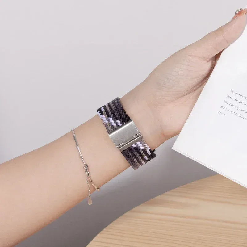 Bracelet nylon tressé élastique 20 à 22 mm Samsung et Huawei