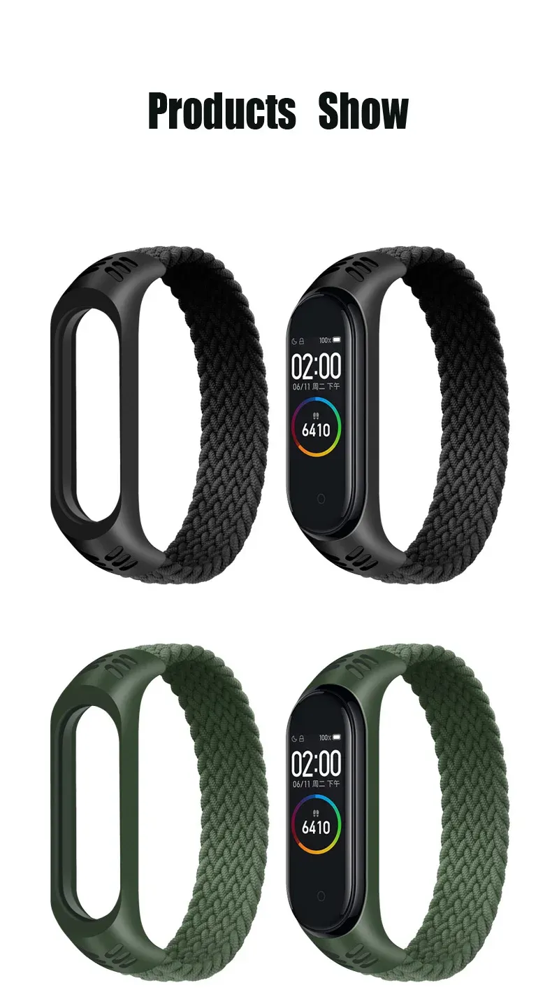 Bracelet nylon tressé Mi Band 3 à 7 boucle solo
