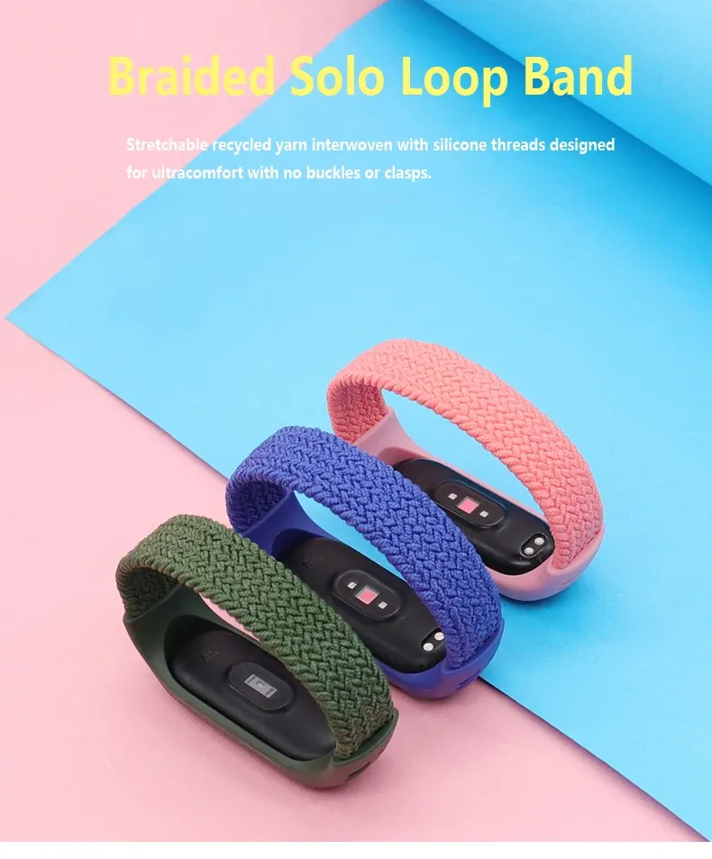 Bracelet nylon tressé Mi Band 3 à 7 boucle solo