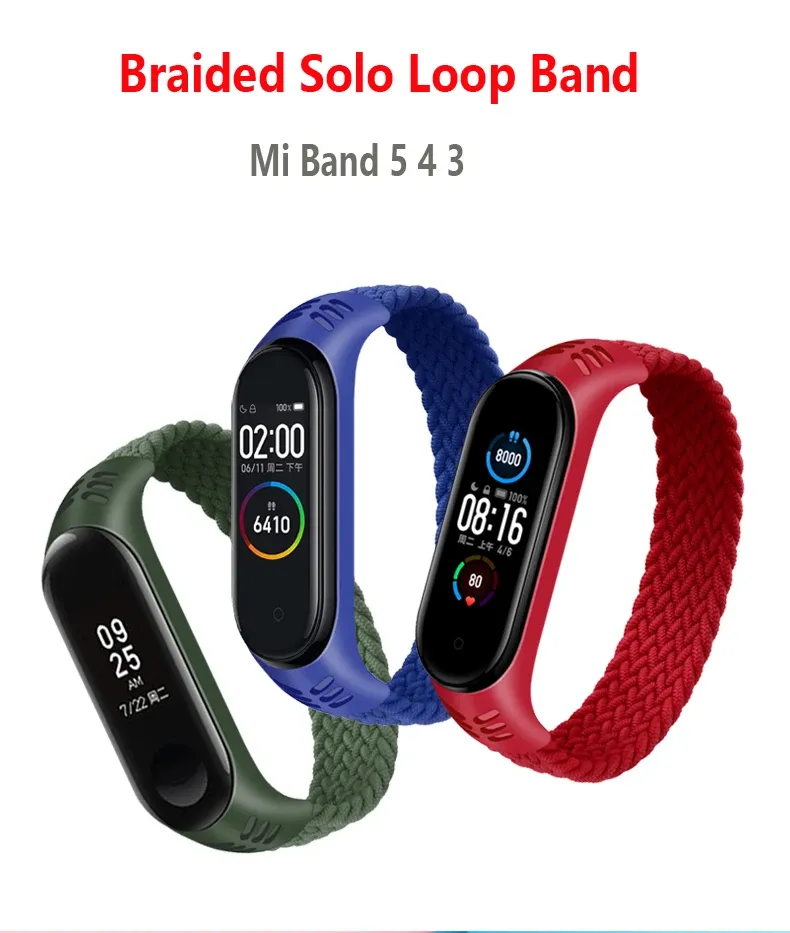Bracelet nylon tressé Mi Band 3 à 7 boucle solo