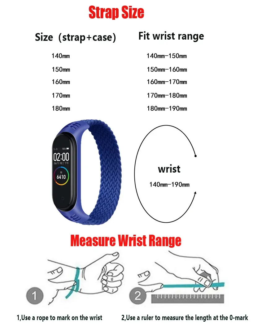 Bracelet nylon tressé Mi Band 3 à 7 boucle solo