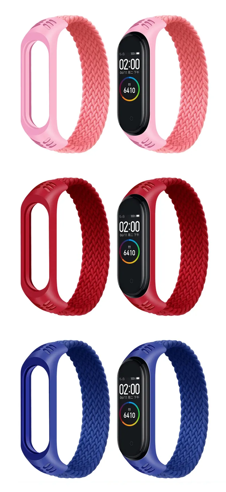 Bracelet nylon tressé Mi Band 3 à 7 boucle solo