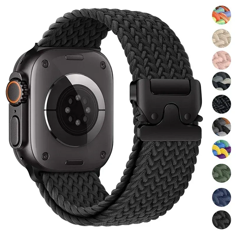 Bracelet nylon tressé parachute pour Apple Watch 38 à 49 mm