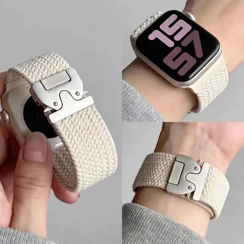 Bracelet nylon tressé parachute pour Apple Watch 38 à 49 mm