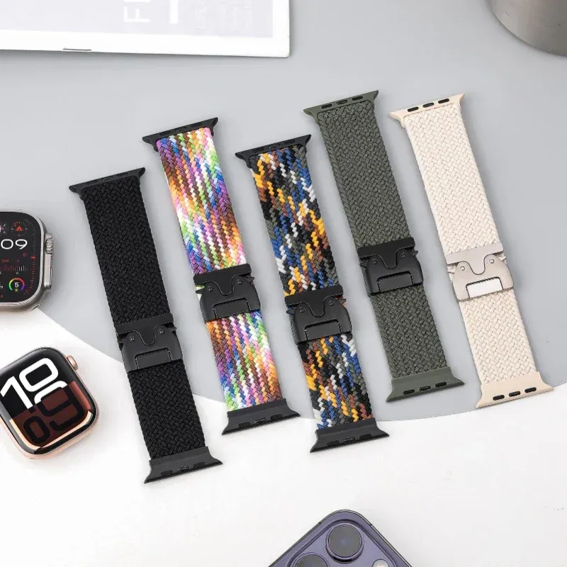 Bracelet nylon tressé parachute pour Apple Watch 38 à 49 mm
