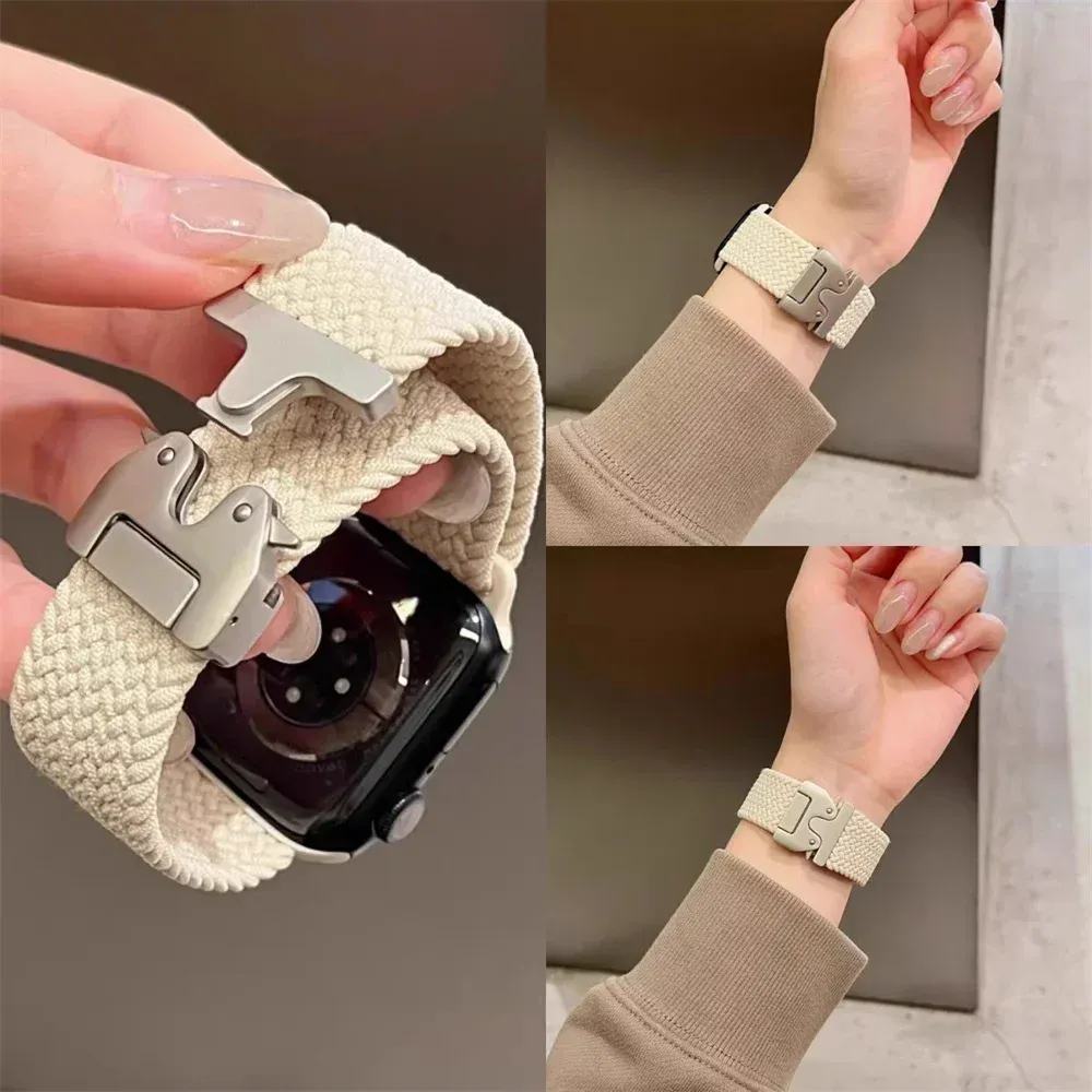 Bracelet nylon tressé parachute pour Apple Watch 38 à 49 mm