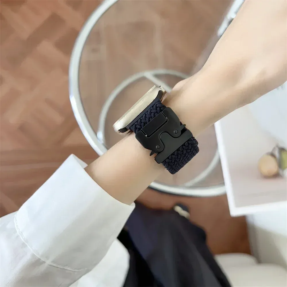 Bracelet nylon tressé parachute pour Apple Watch 38 à 49 mm