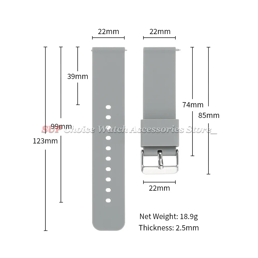 Bracelet silicone 12 à 24 mm fixation rapide
