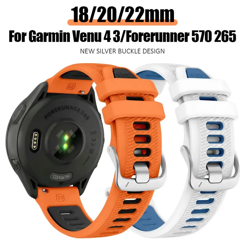 Bracelet silicone 18 à 22 mm pour Garmin et Vivoactive