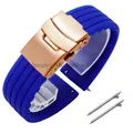 Bracelet silicone 18 à 24 mm pour Huawei et Seiko – Couleur du bracelet Blue Rose Gold