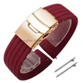Bracelet silicone 18 à 24 mm pour Huawei et Seiko – Couleur du bracelet Wine Red RoseGold