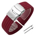 Bracelet silicone 18 à 24 mm pour Huawei et Seiko – Couleur du bracelet Wine Red Silver