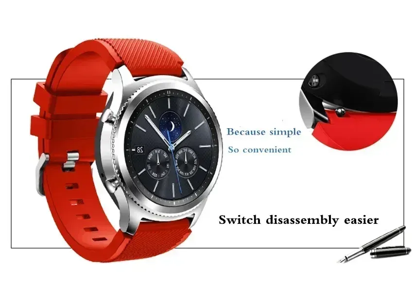 Bracelet silicone 20 à 22 mm pour Samsung Galaxy Huawei