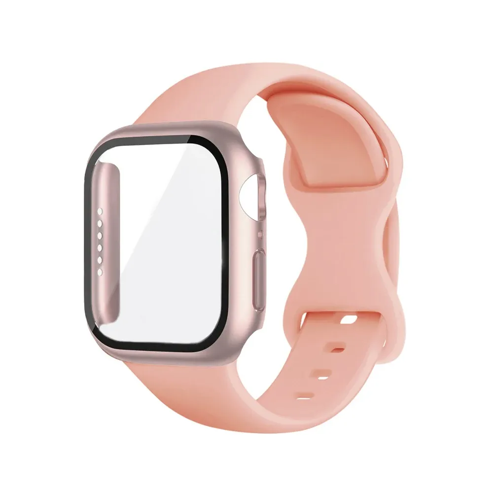 Bracelet silicone et verre pour Apple Watch 40 à 46 mm