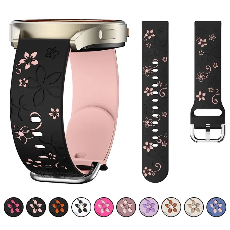 Bracelet silicone floral 18 à 22 mm pour Samsung et Huawei