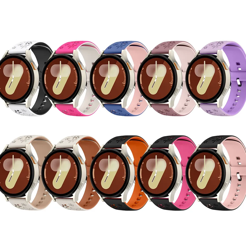 Bracelet silicone floral 18 à 22 mm pour Samsung et Huawei