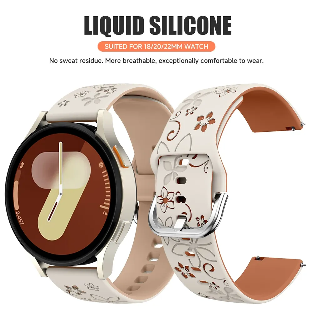 Bracelet silicone floral 18 à 22 mm pour Samsung et Huawei