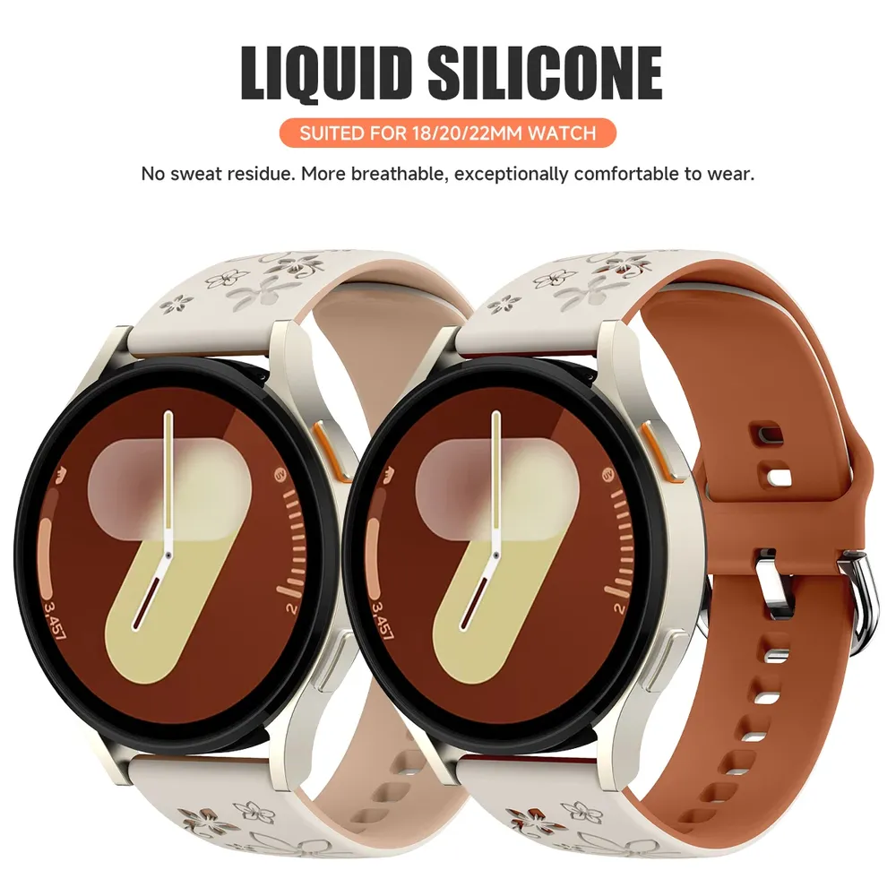 Bracelet silicone floral 18 à 22 mm pour Samsung et Huawei