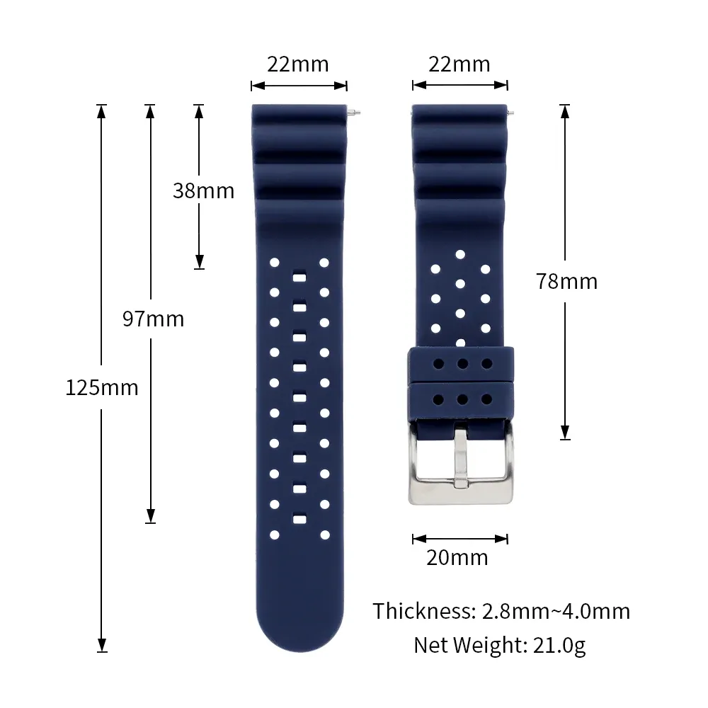 Bracelet silicone haute résistance 20 et 22 mm sport