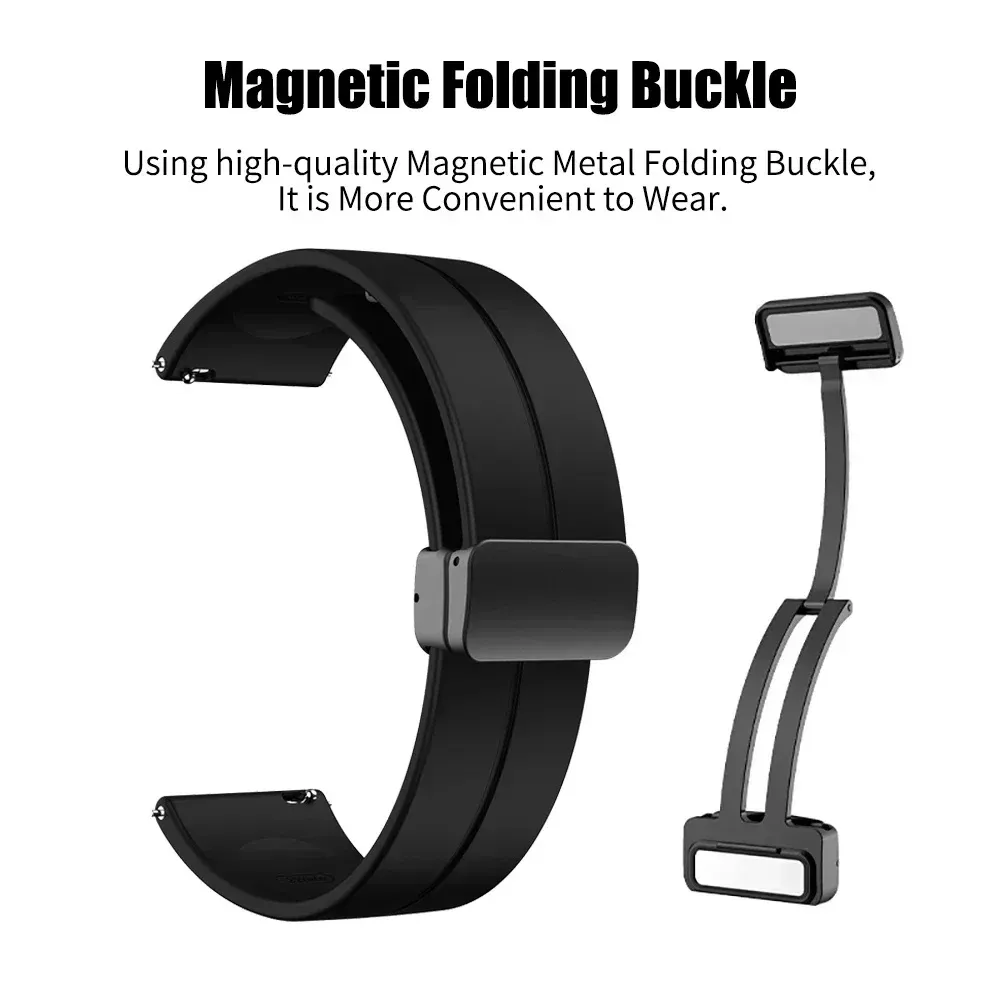 Bracelet silicone magnétique 20 à 22 mm pour montre connectée