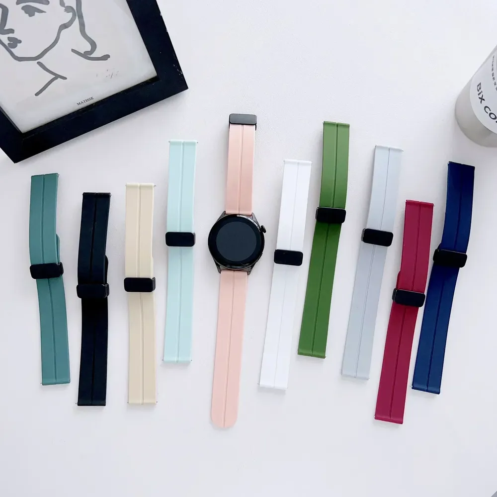 Bracelet silicone magnétique 20 à 22 mm pour montre connectée