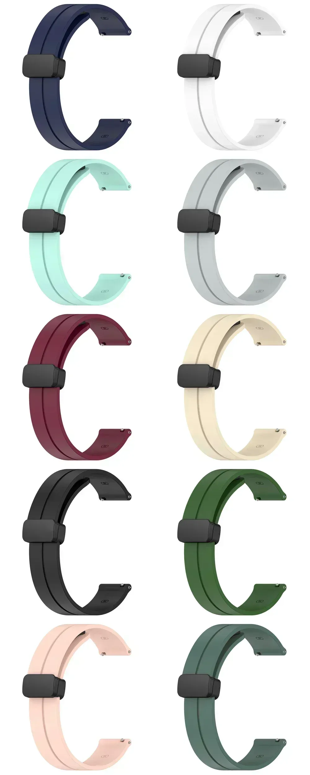 Bracelet silicone magnétique 20 à 22 mm pour montre connectée