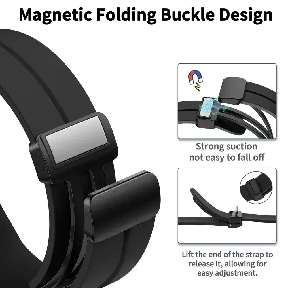 Bracelet silicone magnétique 20 à 22 mm pour montre connectée