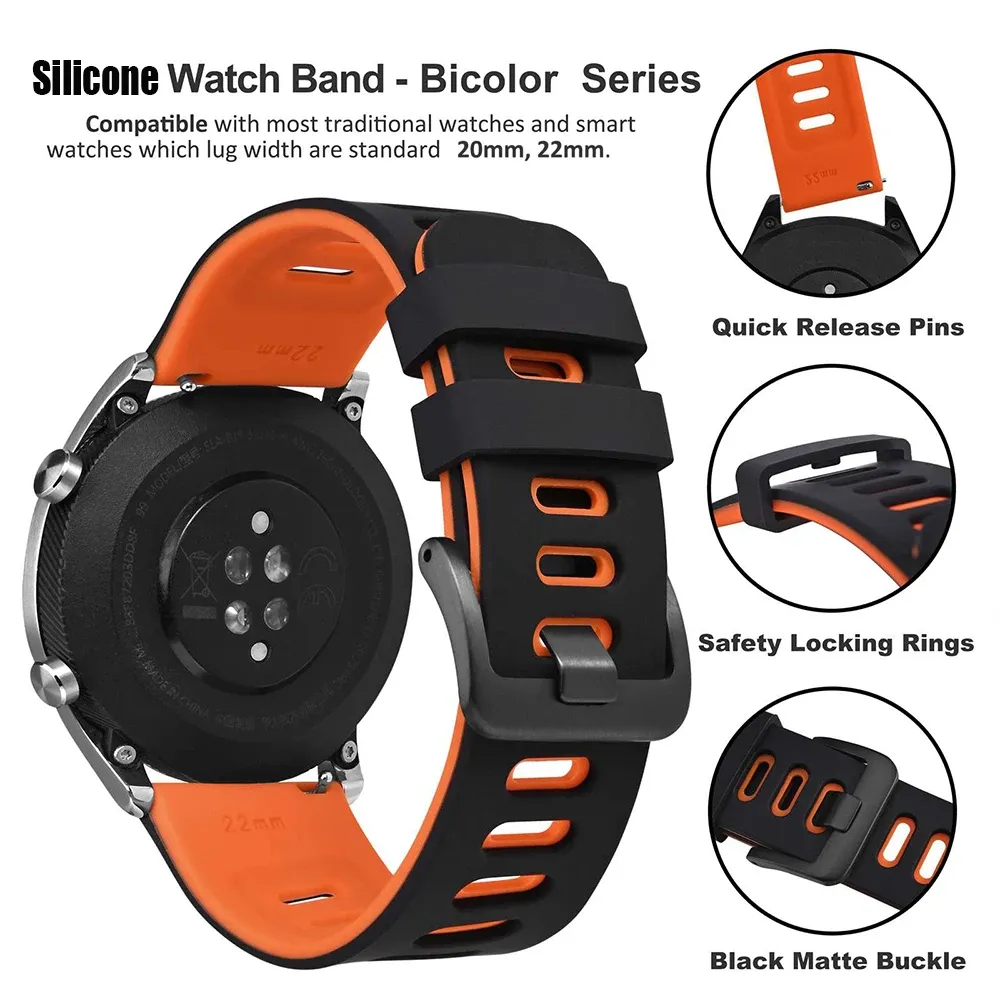 Bracelet silicone pour montre connectée 20 à 22 mm